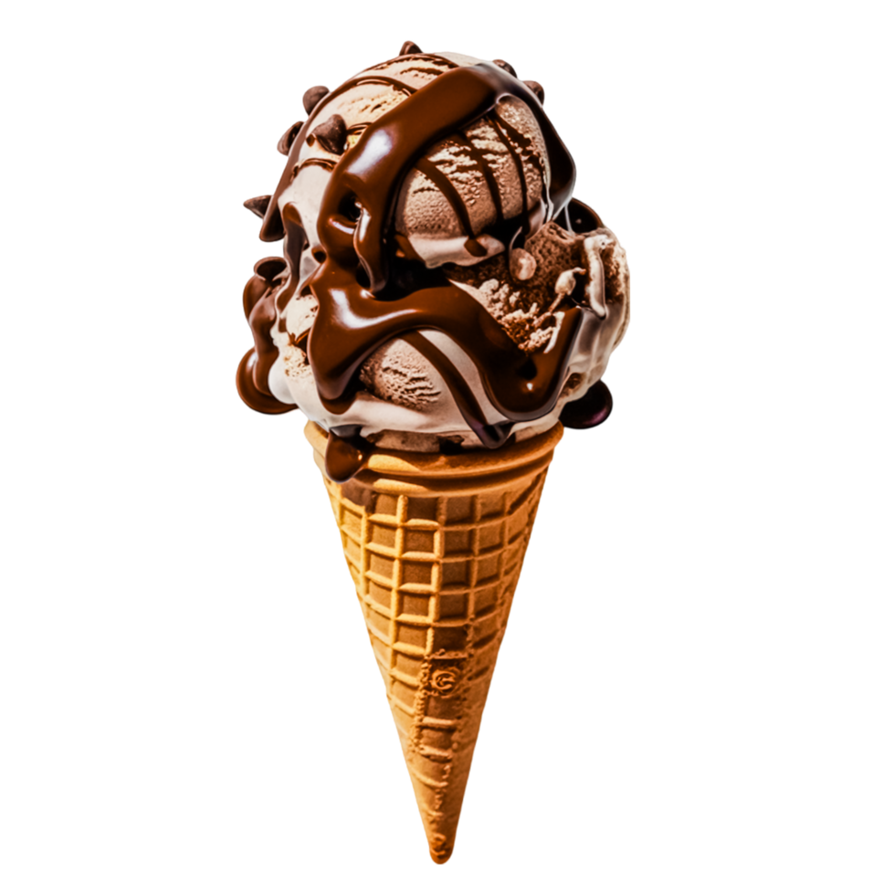 An ice cream cone with chocolate sauce png
