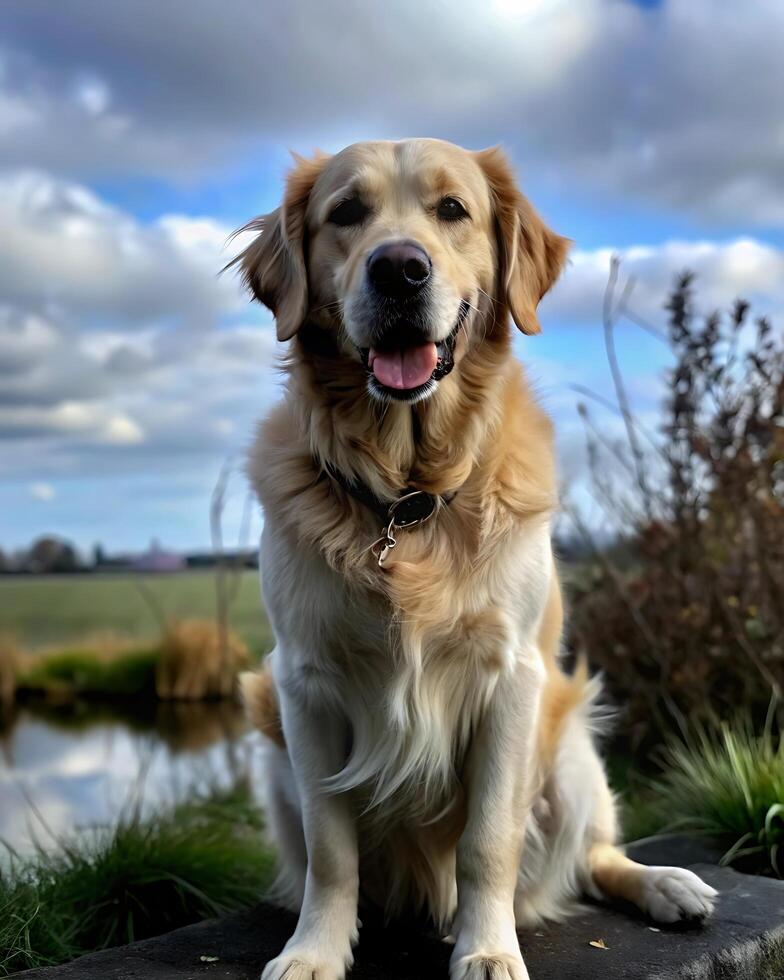 Adorable Golden Retriever at Outdoor photo