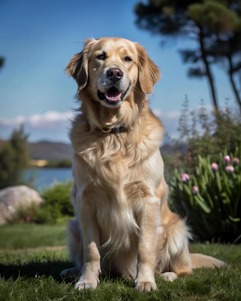 Adorable Golden Retriever at Outdoor photo
