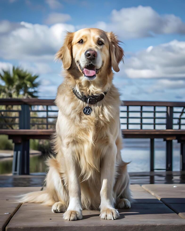 Adorable Golden Retriever at Outdoor photo