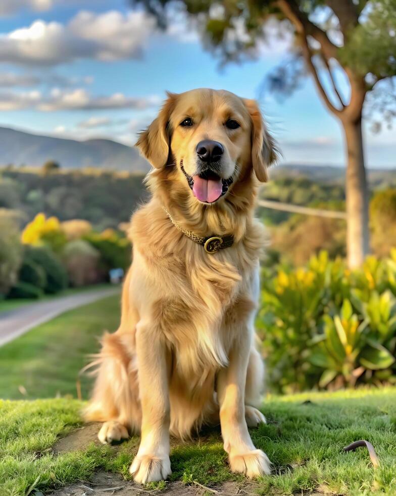 Adorable Golden Retriever at Outdoor photo