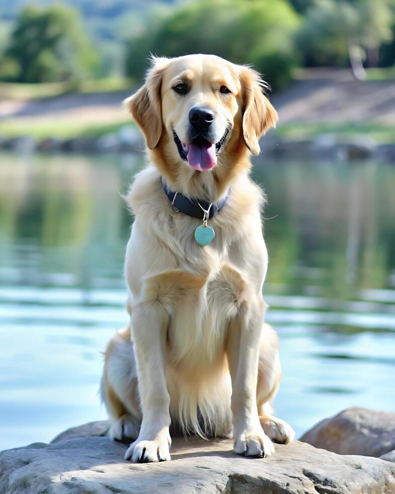Adorable Golden Retriever at Outdoor photo
