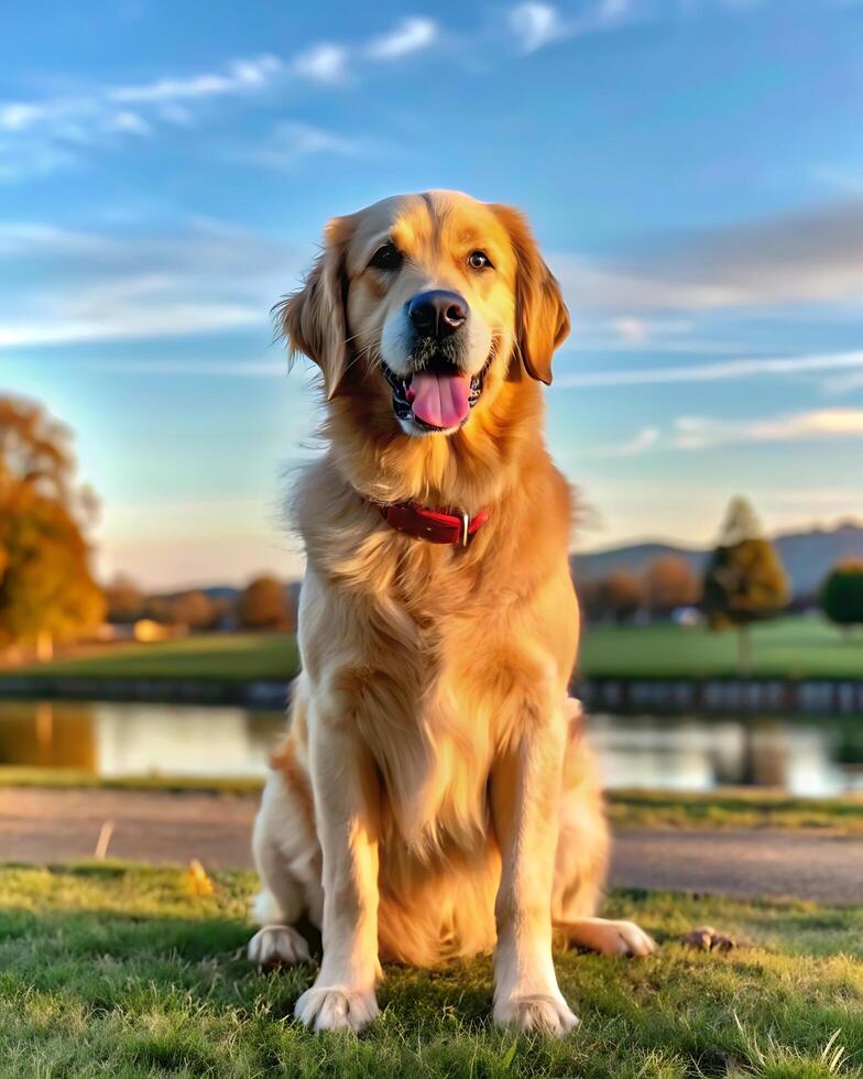 Adorable Golden Retriever at Outdoor photo