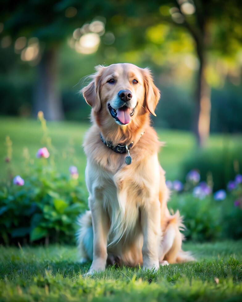 Adorable Golden Retriever at Outdoor photo