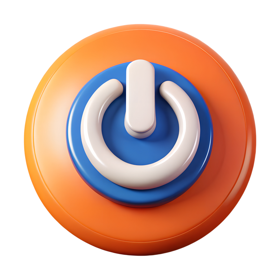 3D power button icon on transparant background png