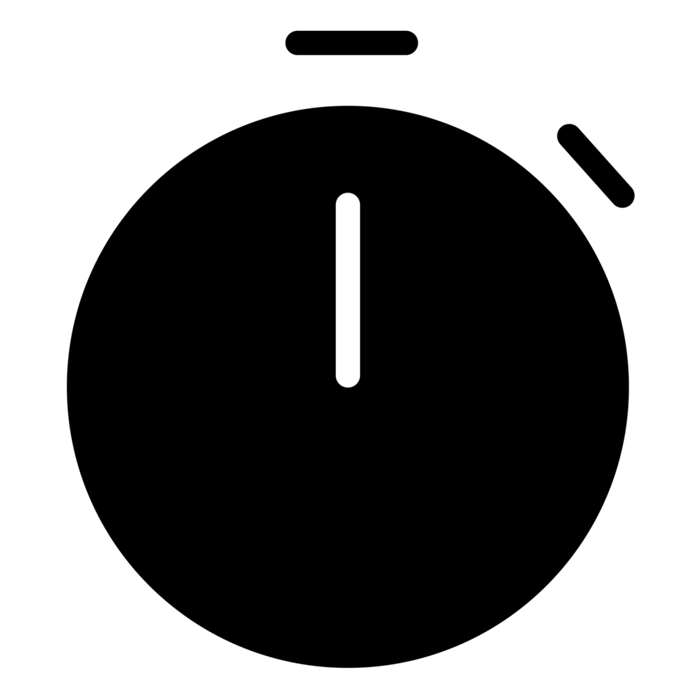 a black and white stopwatch icon on a transparent background png