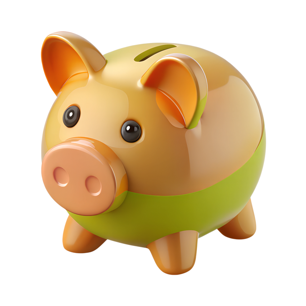 3D rendered colorful piggy bank with a glossy finish on a transparent background, symbolizing savings and financial growth. png
