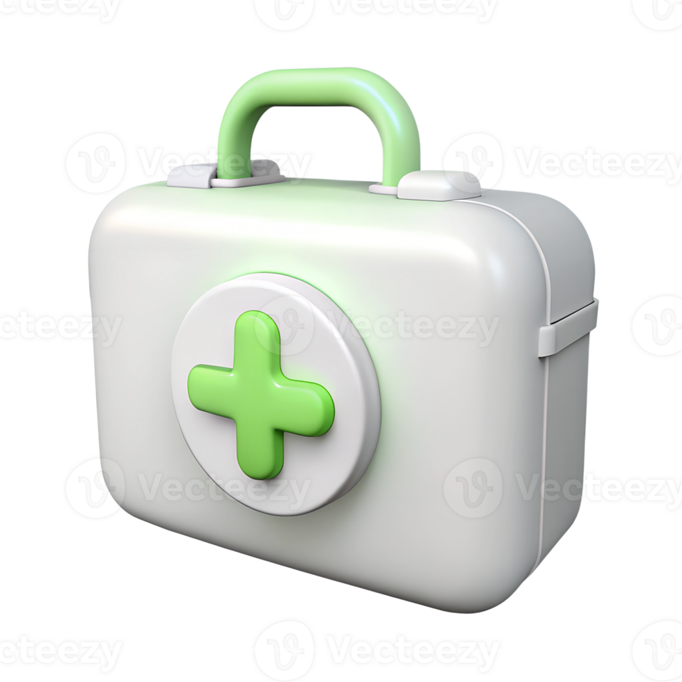 3d gerendert Bild von ein Weiß und Grün medizinisch zuerst Hilfe Kit mit ein Kreuz Symbol, abbilden Gesundheitswesen und Notfall Bereitschaft. png