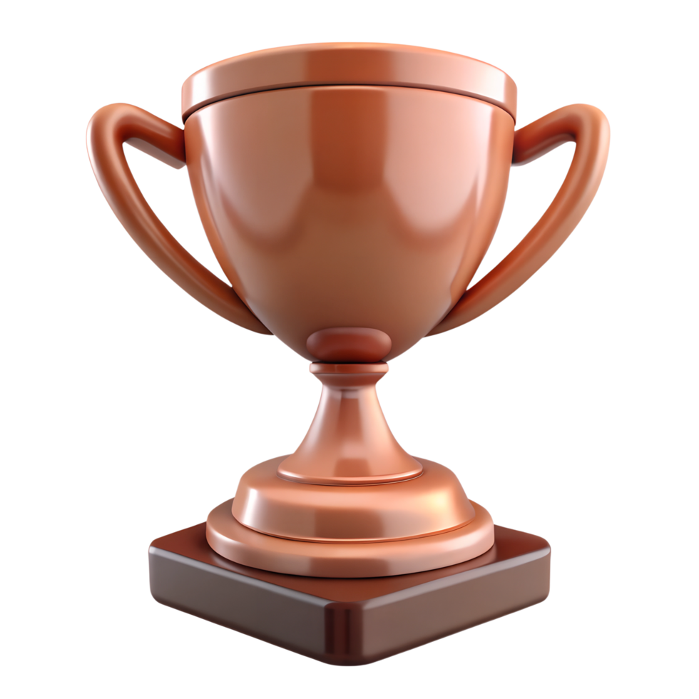 3D rendered bronze trophy cup with elegant handles on a transparent background, representing achievement or award recognition. png