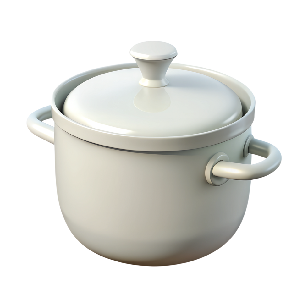 3D rendered image of a white lidded cooking pot with handles, isolated on a transparent background. png