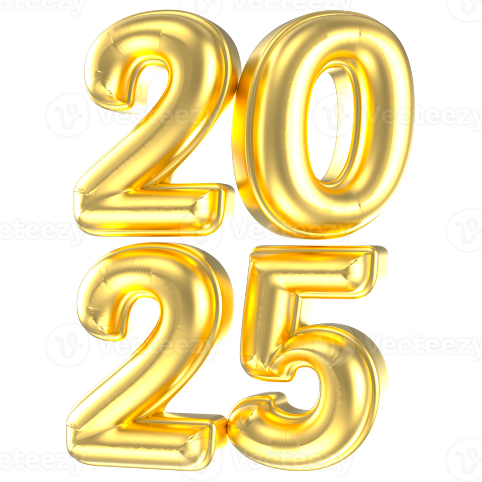 Happy New Year Number 2025 Gold 3D Render png