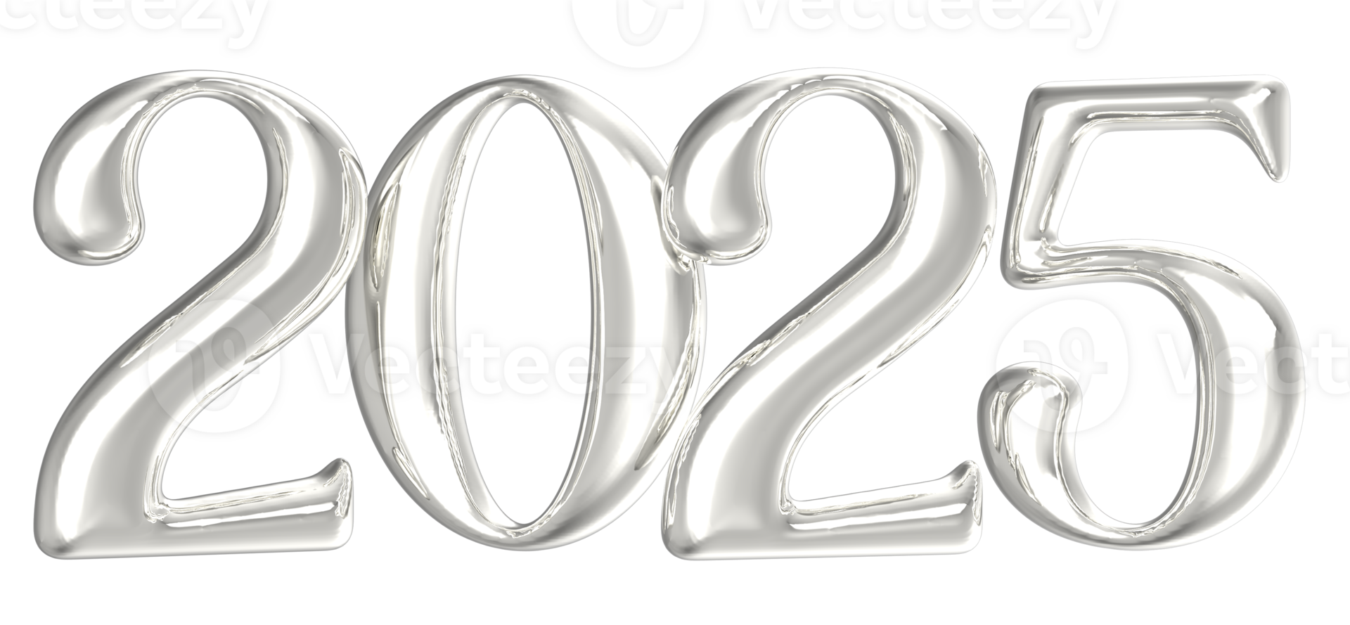 silver happy new year Number 2025 3D Render png