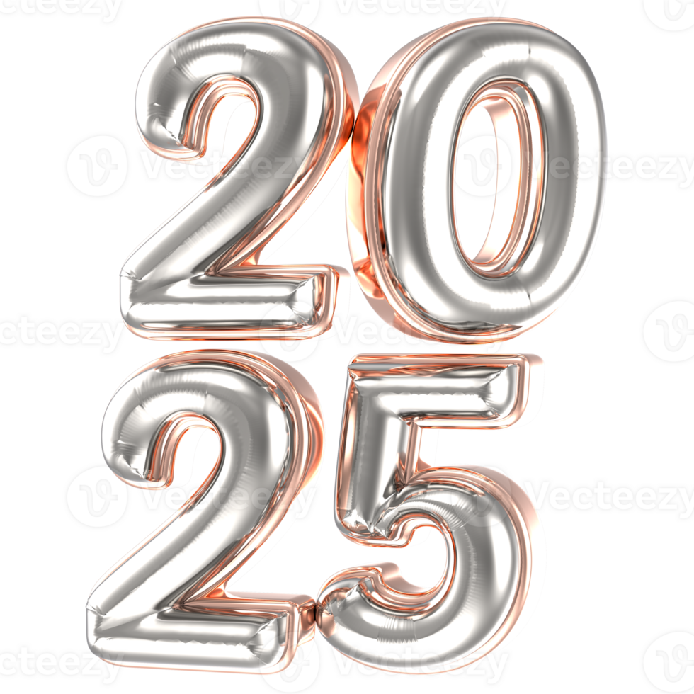 Happy New Year Number 2025 Silver And Rose 3D Render png