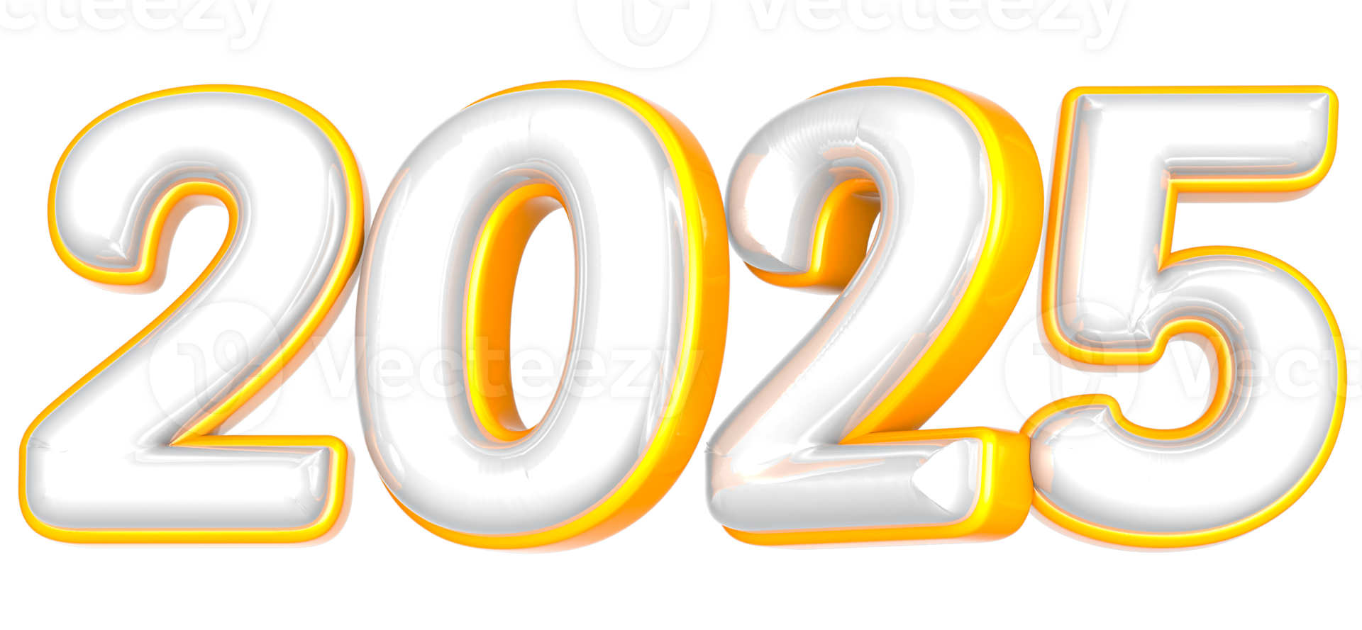 Happy New Year 2025 Number 2025 Yellow And White 3D Render png