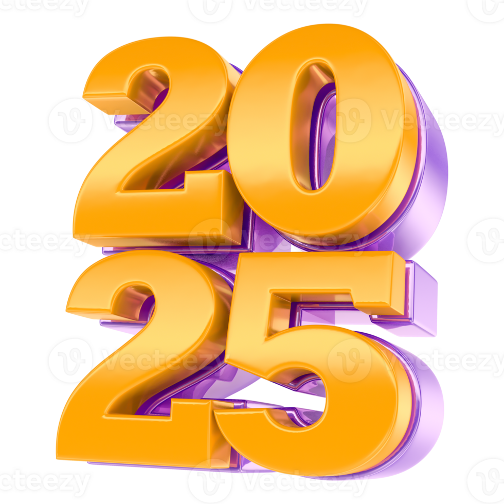 Number 2025 Happy New Year 3D Render png