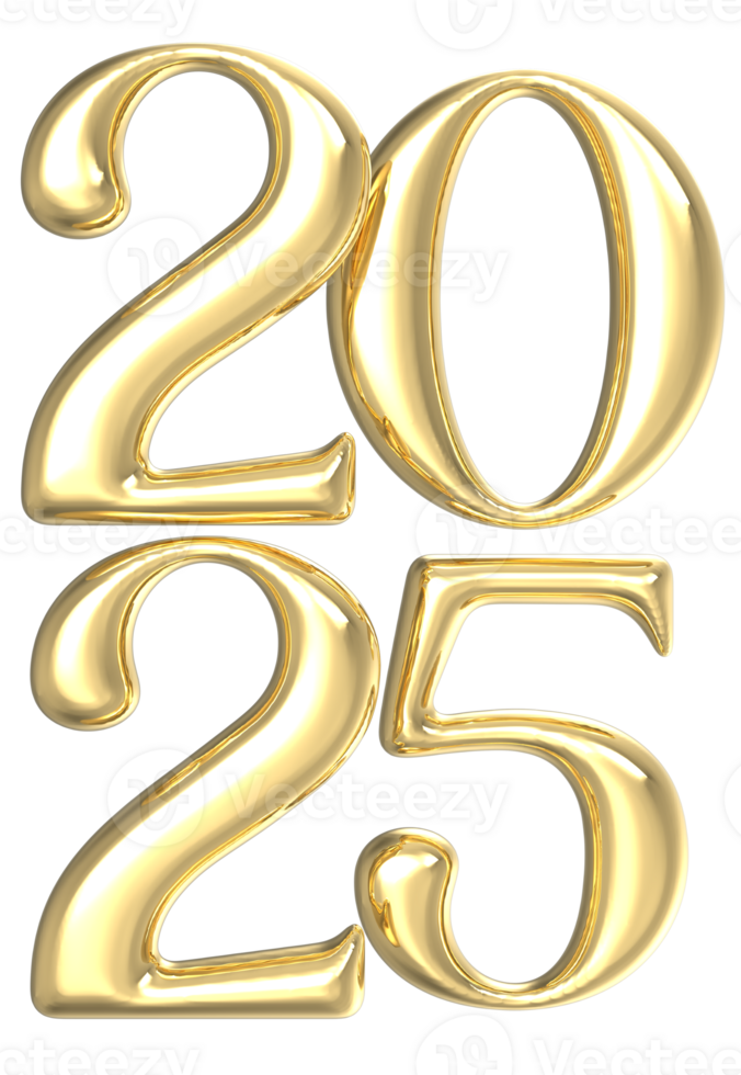 happy new year Number 2025 3D Rendering png