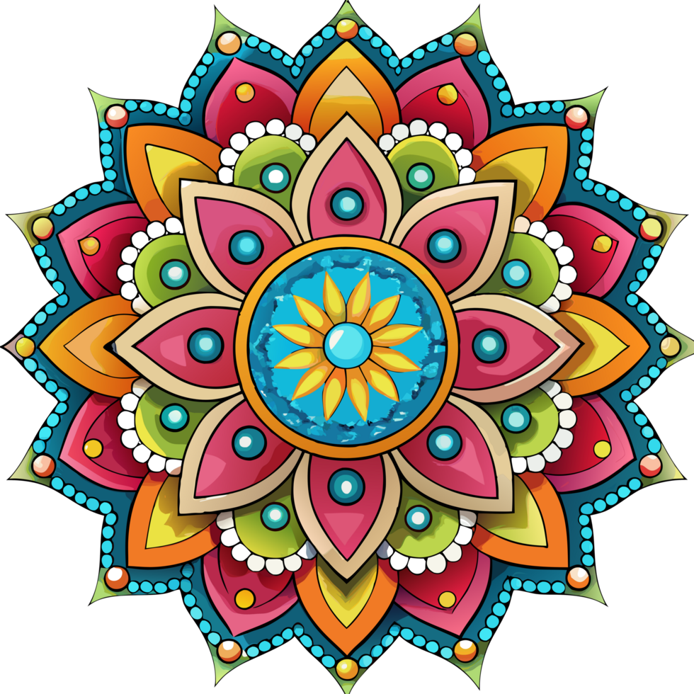 Colorful Rangoli Art with Geometric Patterns png