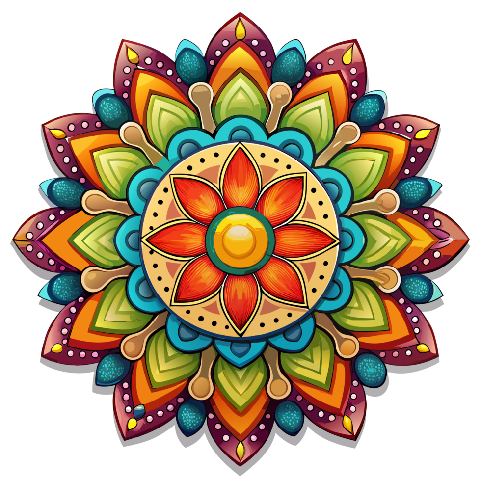 Intricate Colorful Rangoli Art with Traditional Patterns png