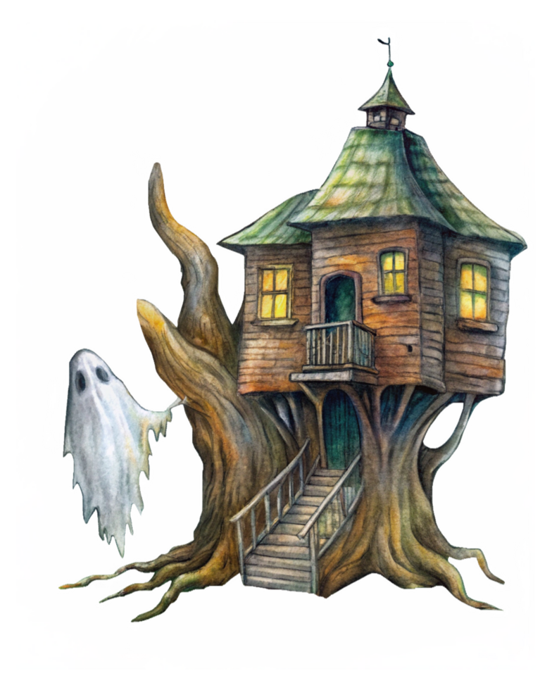 Creepy Tree House Hidden in a Haunted Forest png
