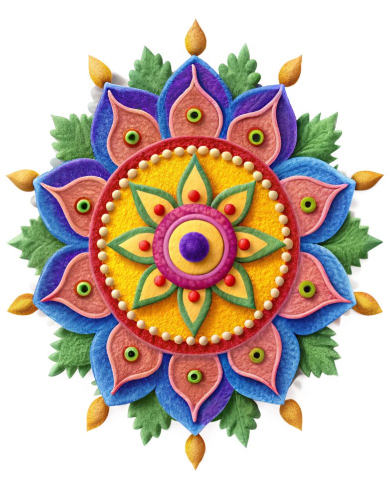 Festive Colorful Rangoli Art with Geometric Patterns png