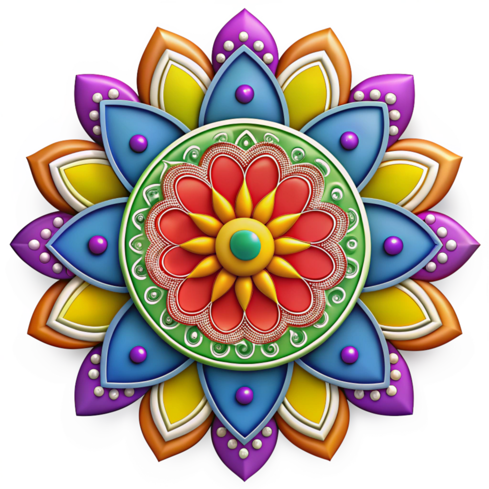 Colorful Rangoli with Symmetrical Patterns png