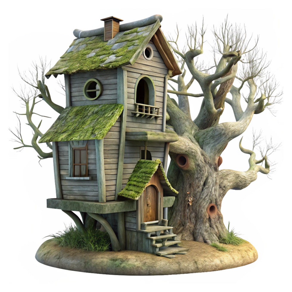 Spooky Haunted Tree House Decorated for Halloween png