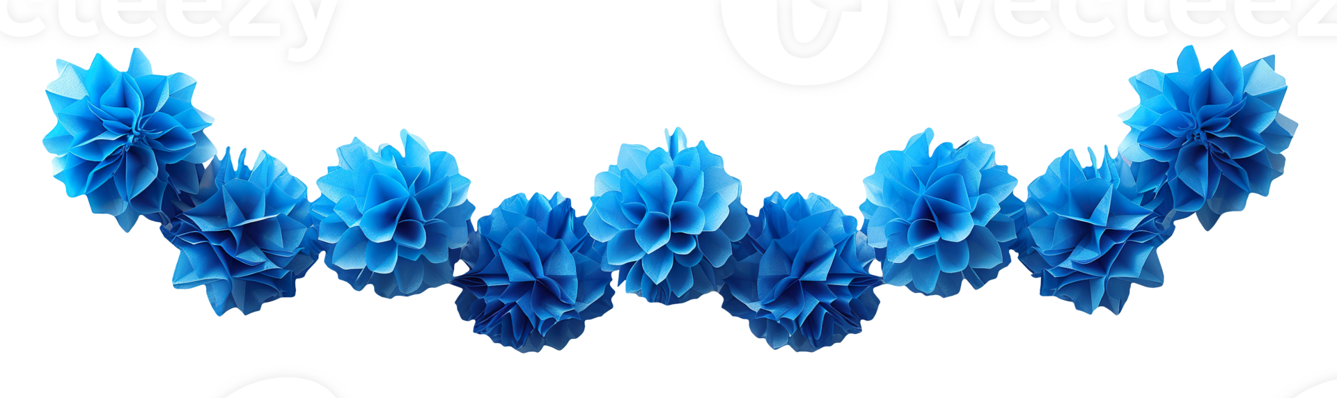 Stylish garland with blue elements on transparent background. Can be used as divider, footer or header. Happy Birthday design element. Festoon. png