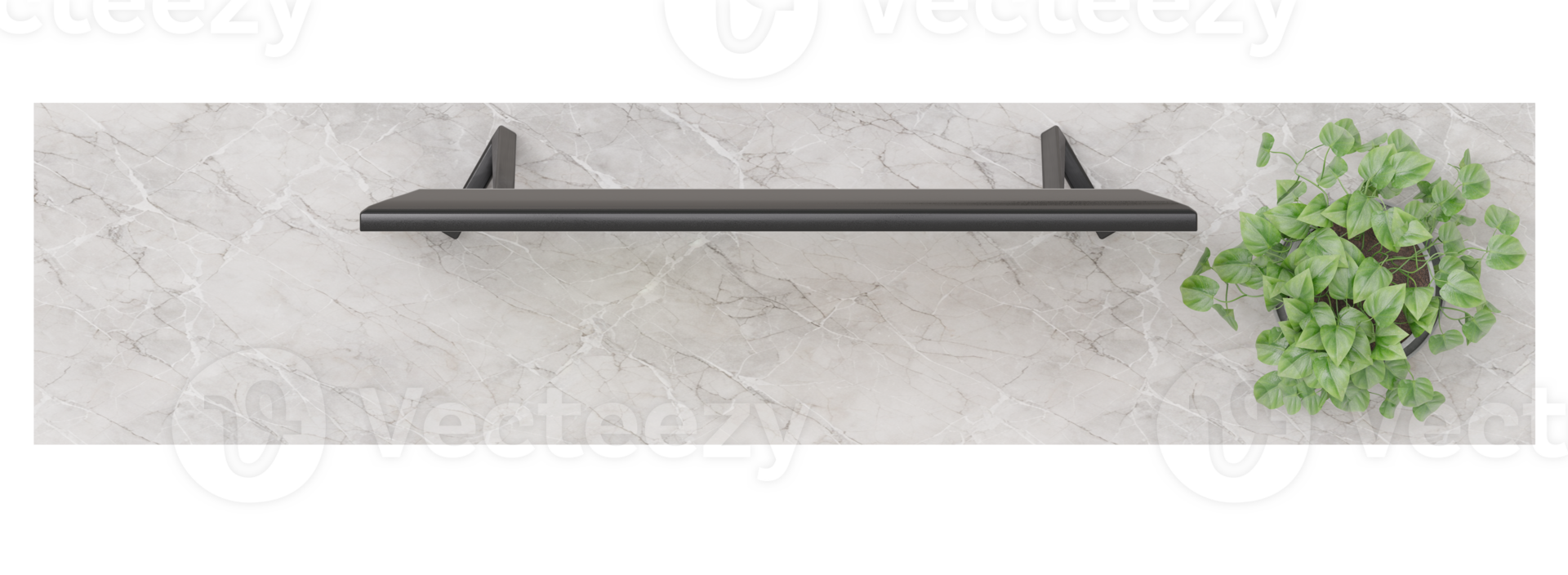 Marble TV sideboard, on transparent background. Cut out furniture. Contemporary, minimalistic style. Top view, floor plan element. Modern home aesthetic. 3D render. png