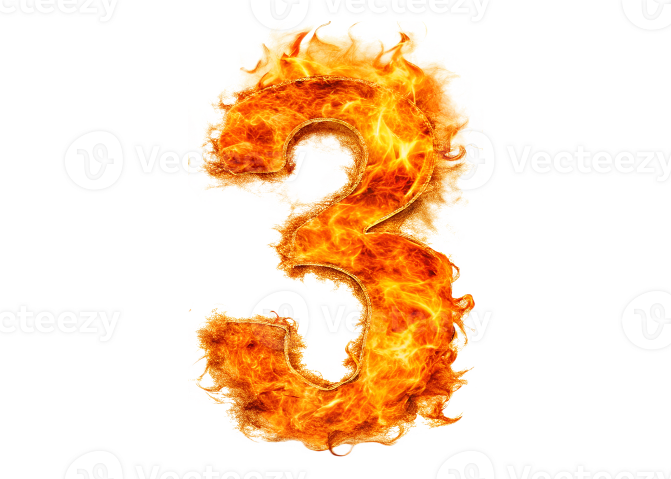 3 Fire Digit Numbers Illustration. Fiery numbers 0, 1 to 9, Fire Effect Numbers for Festival Anniversary Decoration on transparent background png