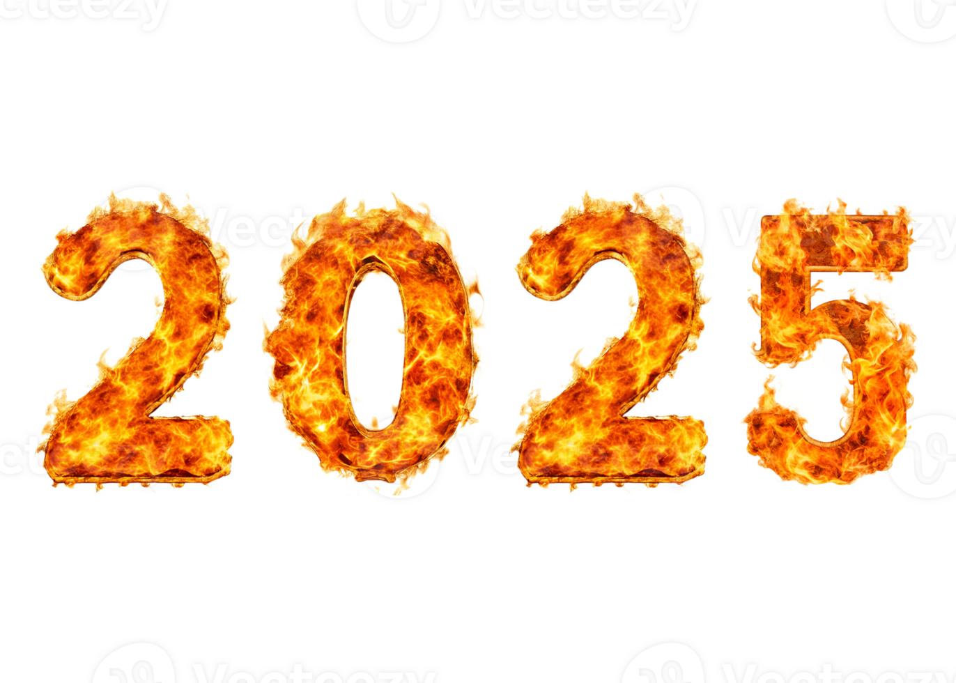 2025 Fire, Happy New Year, Fire Digit Numbers Illustration Fire Effect for New Year Festival on transparent background png
