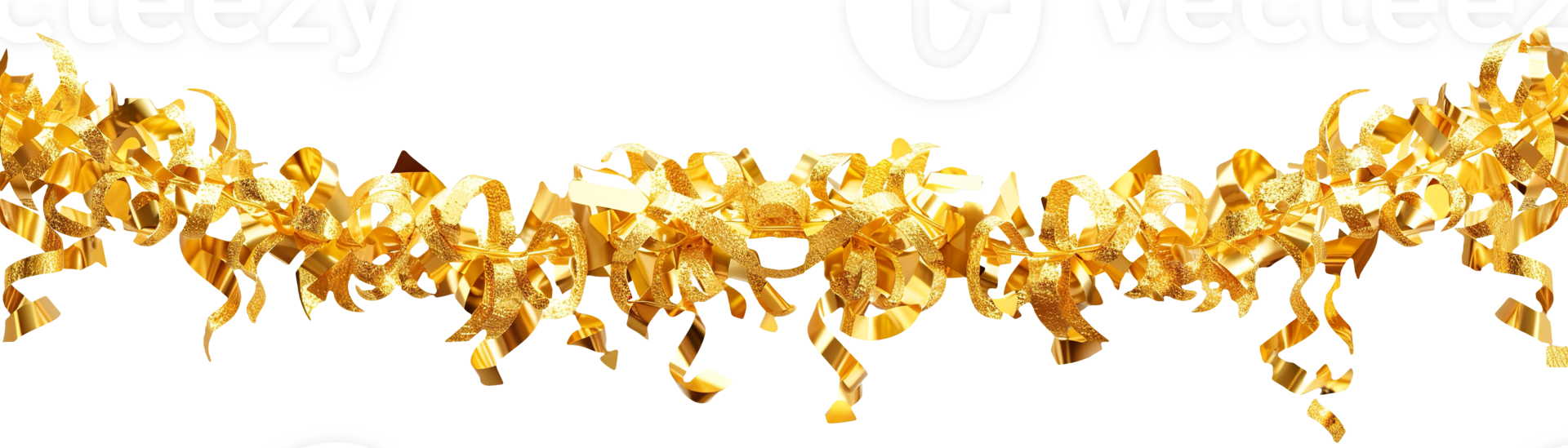 Elegant golden garland on transparent background. Can be used as divider, footer or header. Party, Happy Birthday, Wedding, event design. Festoon. Wide, panoramic graphic element. png