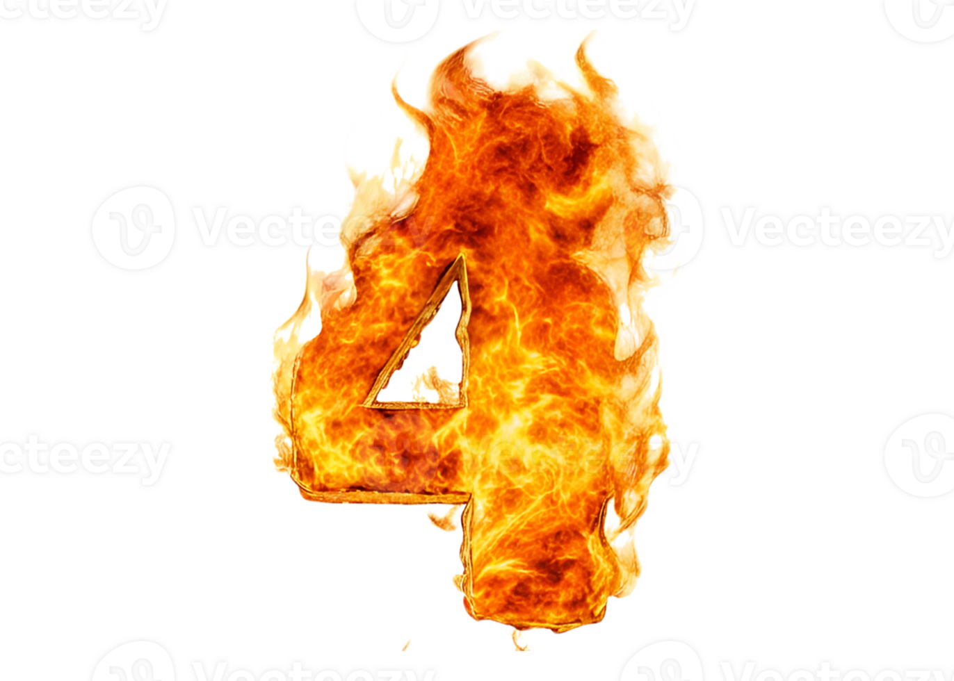 4 Fire Digit Numbers Illustration. Fiery numbers 0, 1 to 9, Fire Effect Numbers for Festival Anniversary Decoration on transparent background png