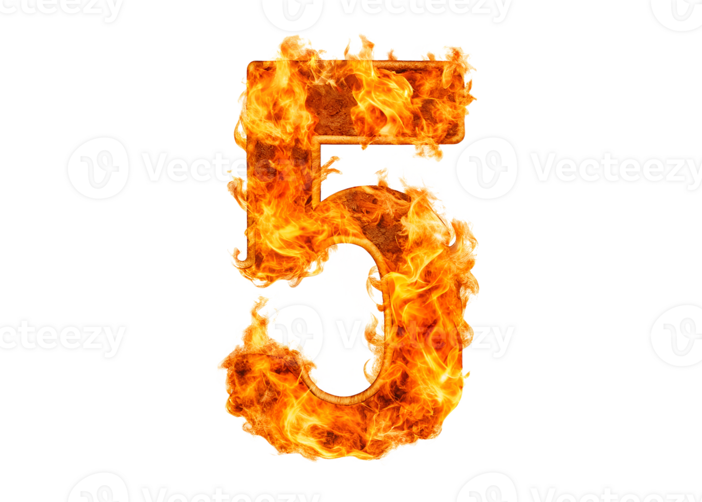 5 Fire Digit Numbers Illustration. Fiery numbers 0, 1 to 9, Fire Effect Numbers for Festival Anniversary Decoration on transparent background png