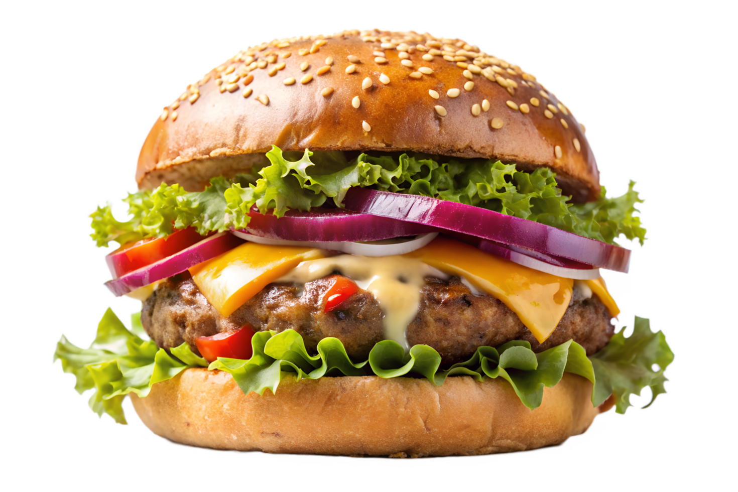 Realistic closeup burger with cream on transparent background png