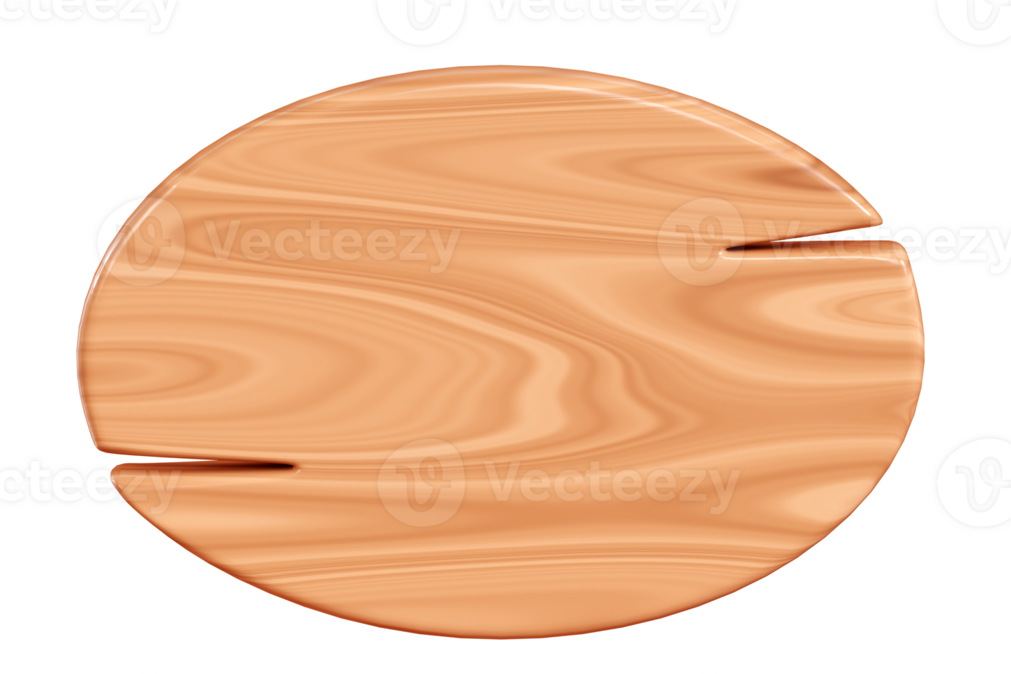 Wooden oval plaque with cracks for text box. Cartoon 3d render illustration of signboard png