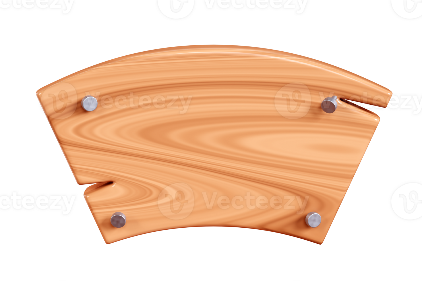 Wooden rectangular plaque with cracks and metal nails for text box. Cartoon 3d render illustration of signboard png