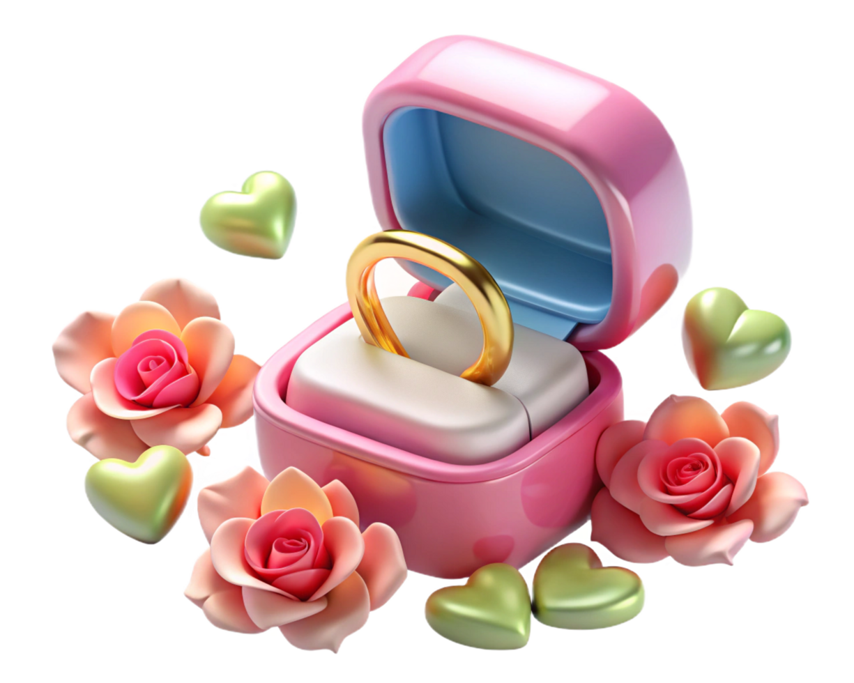 Luxurious Wedding Ring in Box with Flower Detail png