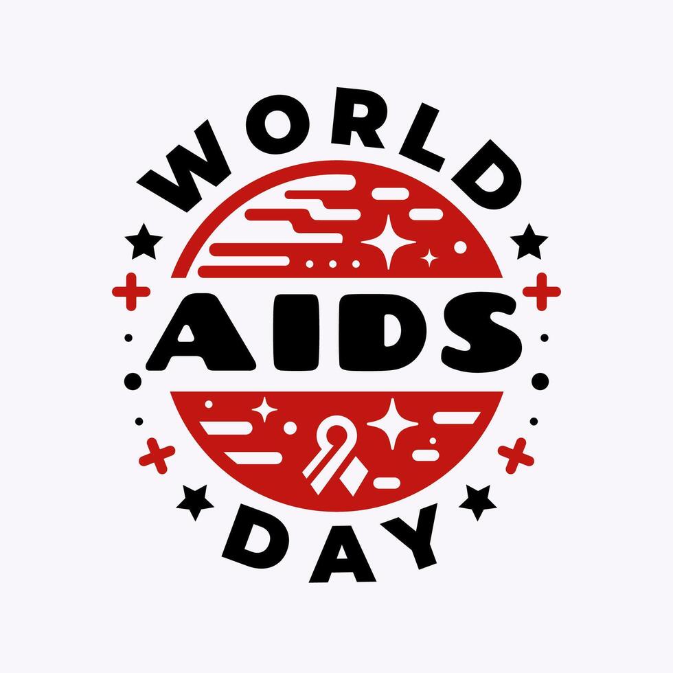 world aids day logo with red and black stars, world aids day logo with red ribbon, a white background with a red circle that says world aids day. vector