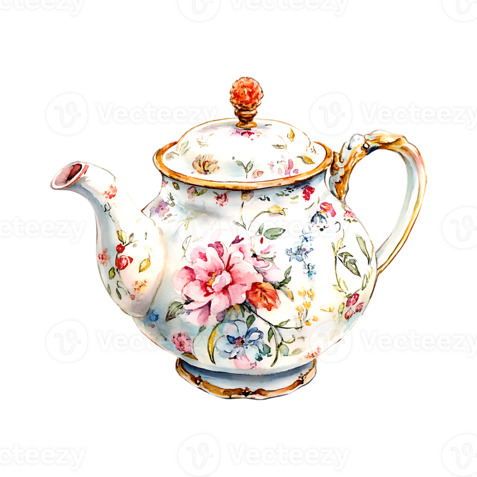 Charming Vintage Teapot Watercolor Illustration on a transparent background png