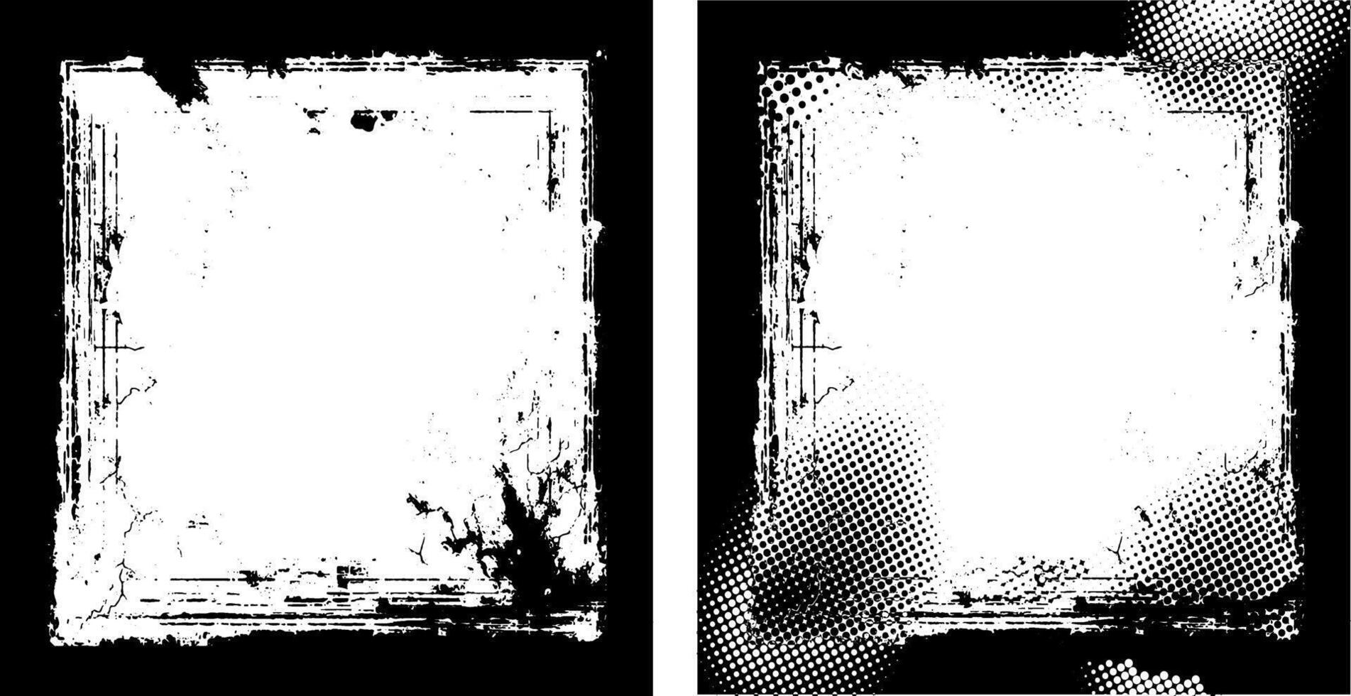 set of frames with grunge textures, old frame with a frame, antique photo frame, black and white grunge frames with a border, two black and white frames set square vintage photo frame vector