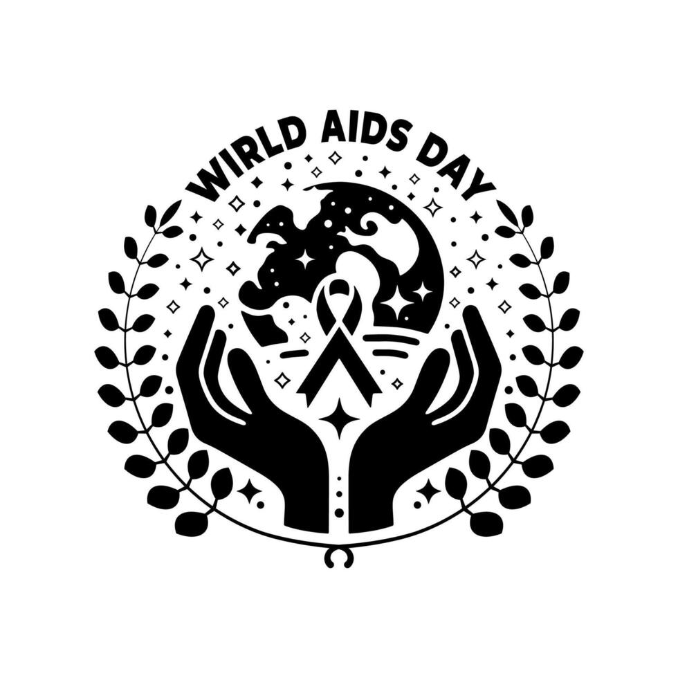 world aids day logo with hands holding the earth, abstract world aids day design with element, a black and white logo for world aids day vector