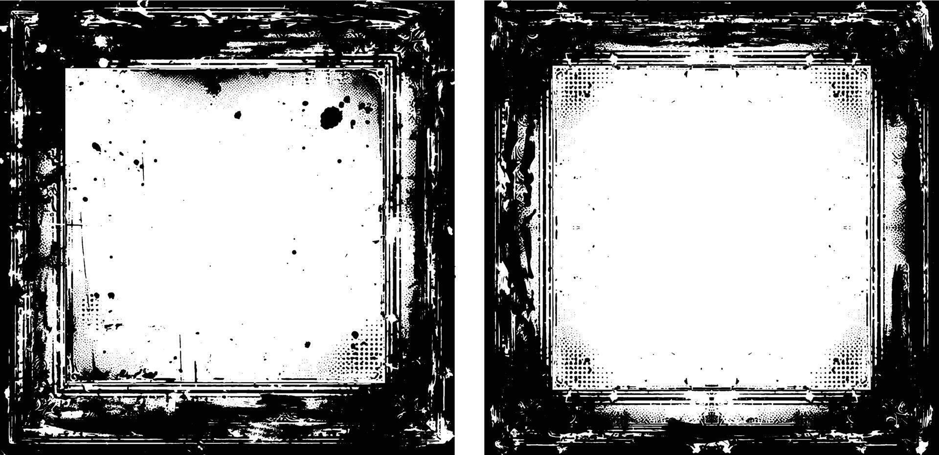 tow different frames with grunge textures, grunge frame on black background , set of Vintage grunge border vector