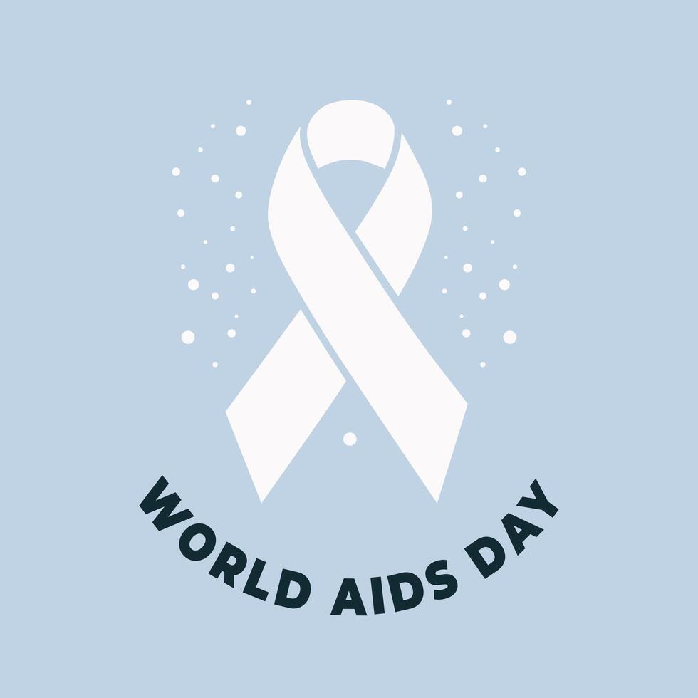 world aids day illustration black and white colour, a blue background with a white ribbon that says world aids day vector