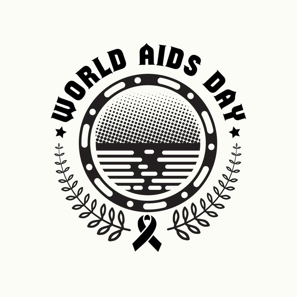 world health , world aids day, illustration of a stamp, world aids day logo design with tree leaf black ribbon, vector