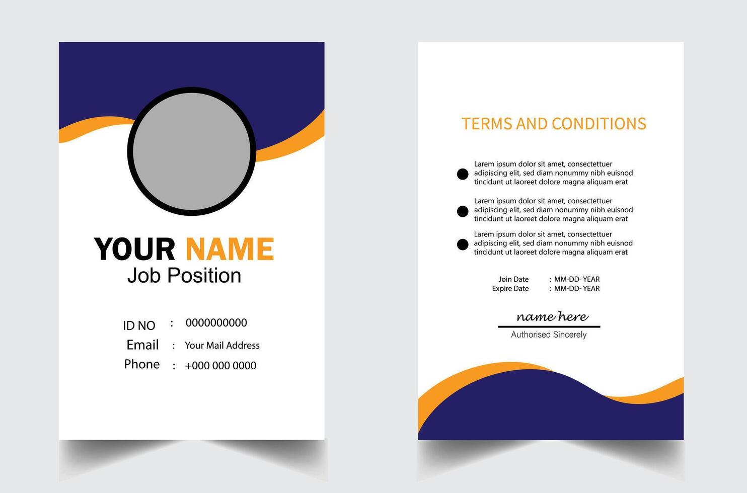 Modern and clean business id card template. professional id card design template with blue color. corporate modern business id card design template. Company employee id card template. vector