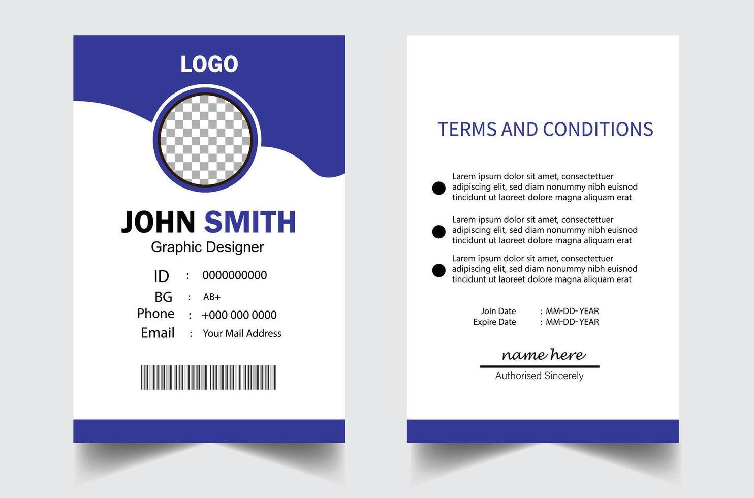 office id card template abstract style blue and black id card template. vector