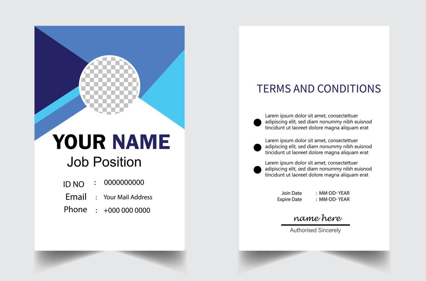 Abstract Flat Blue Id Card Design, Professional Identity Card Template vector