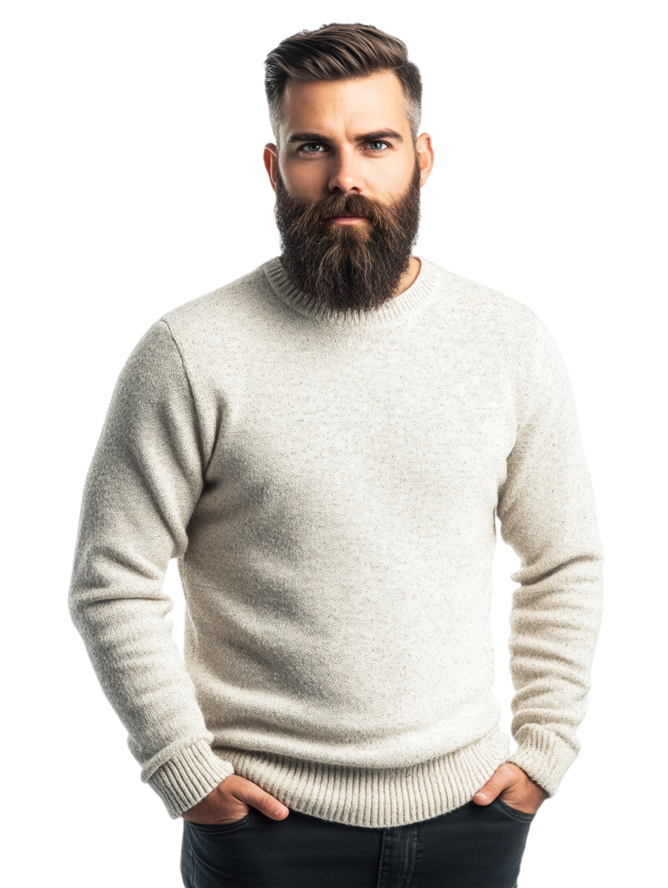 A man with a beard and a white sweater png