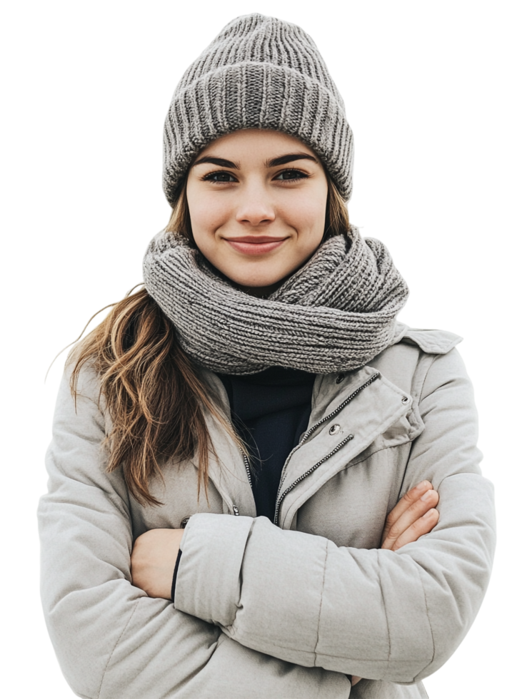 A woman in a winter hat and scarf png