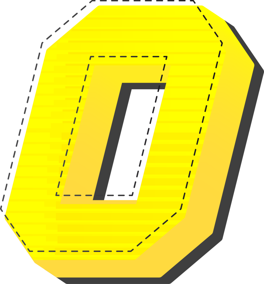 Number 0, Yellow 3D Tech Modern Alphabet png